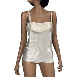 Vintage Y2k Satin Cami Top S Cream Pleated Coquette Romantic Fairycore Soft Girl